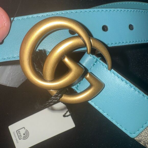 Brand new Gucci Blue and Gold Belt with Iconic GG Buckle size 65 main image 4